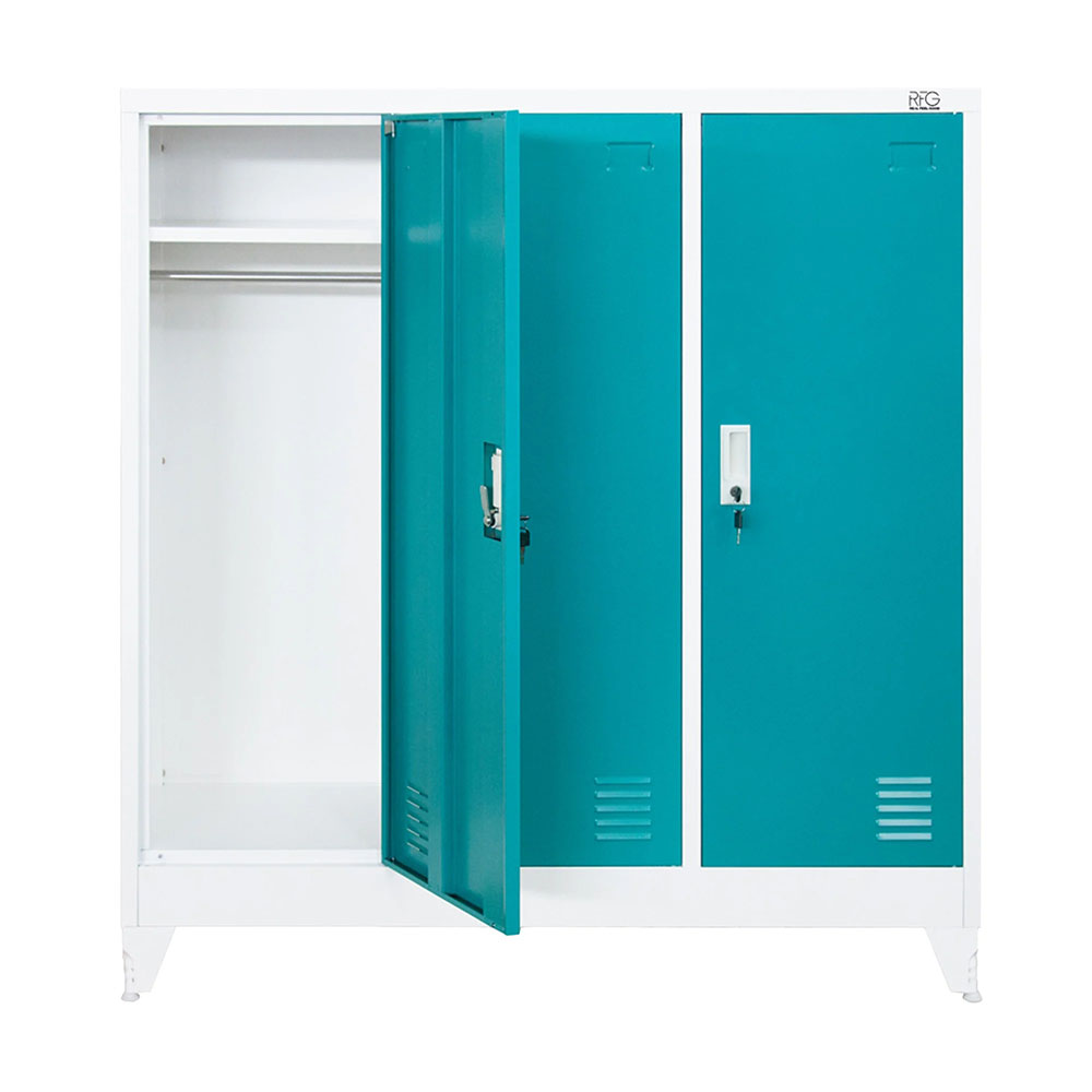 Троен метален гардероб RFG 120/40/120 см бял-тюркоаз